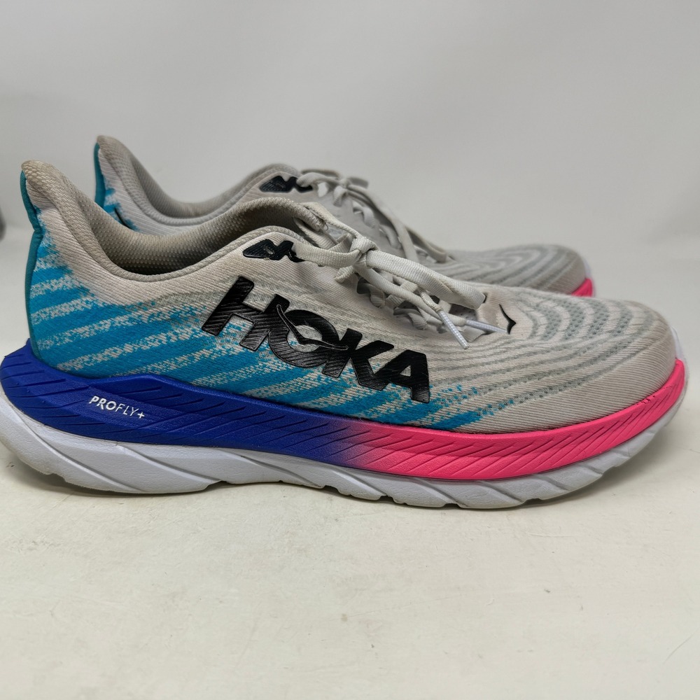 Hoka One One Running Shoes Mens 10 Mach 5 White Scuba Blue EUC 1127893 WSBB